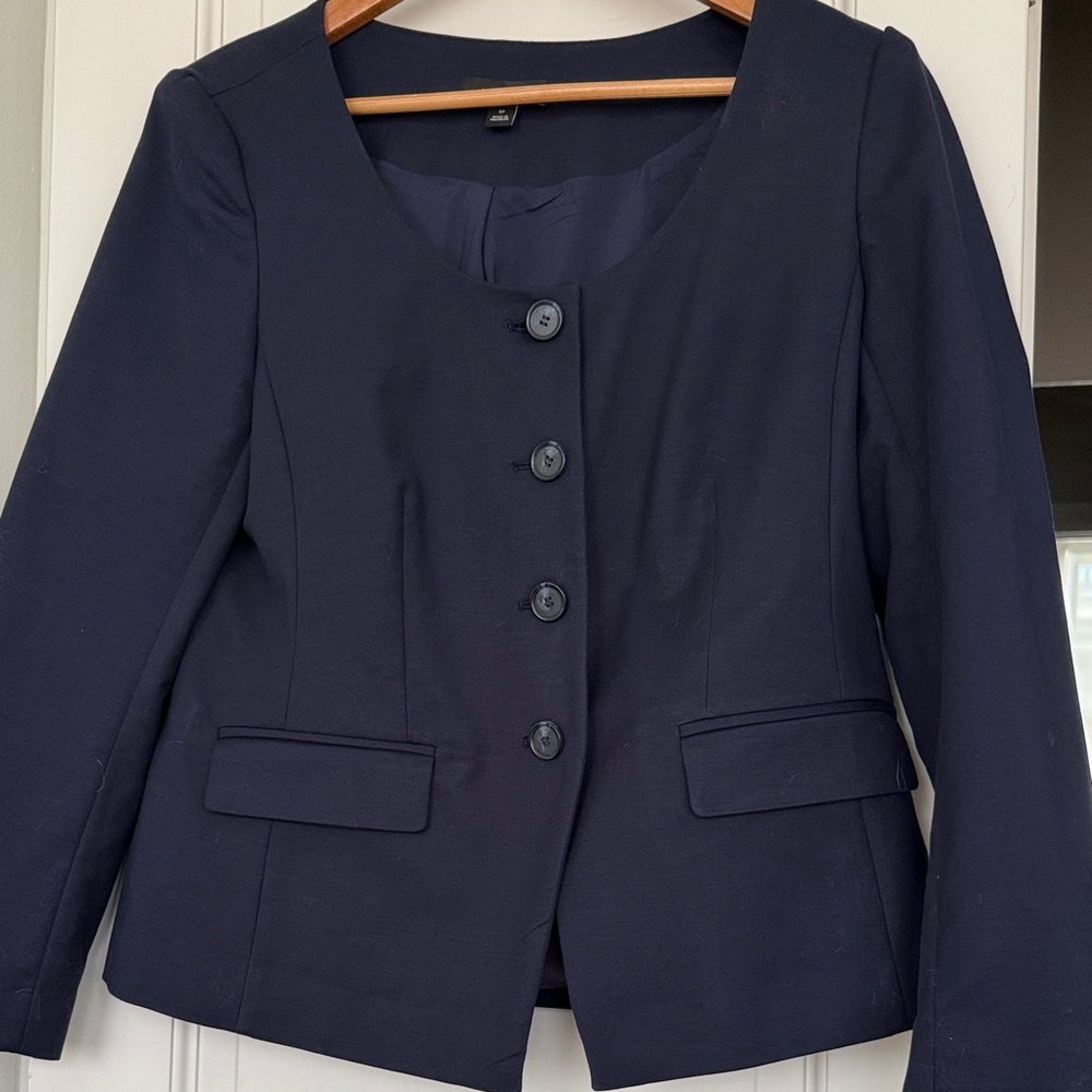 Ann Taylor Navy Scoop Neck Button Blazer